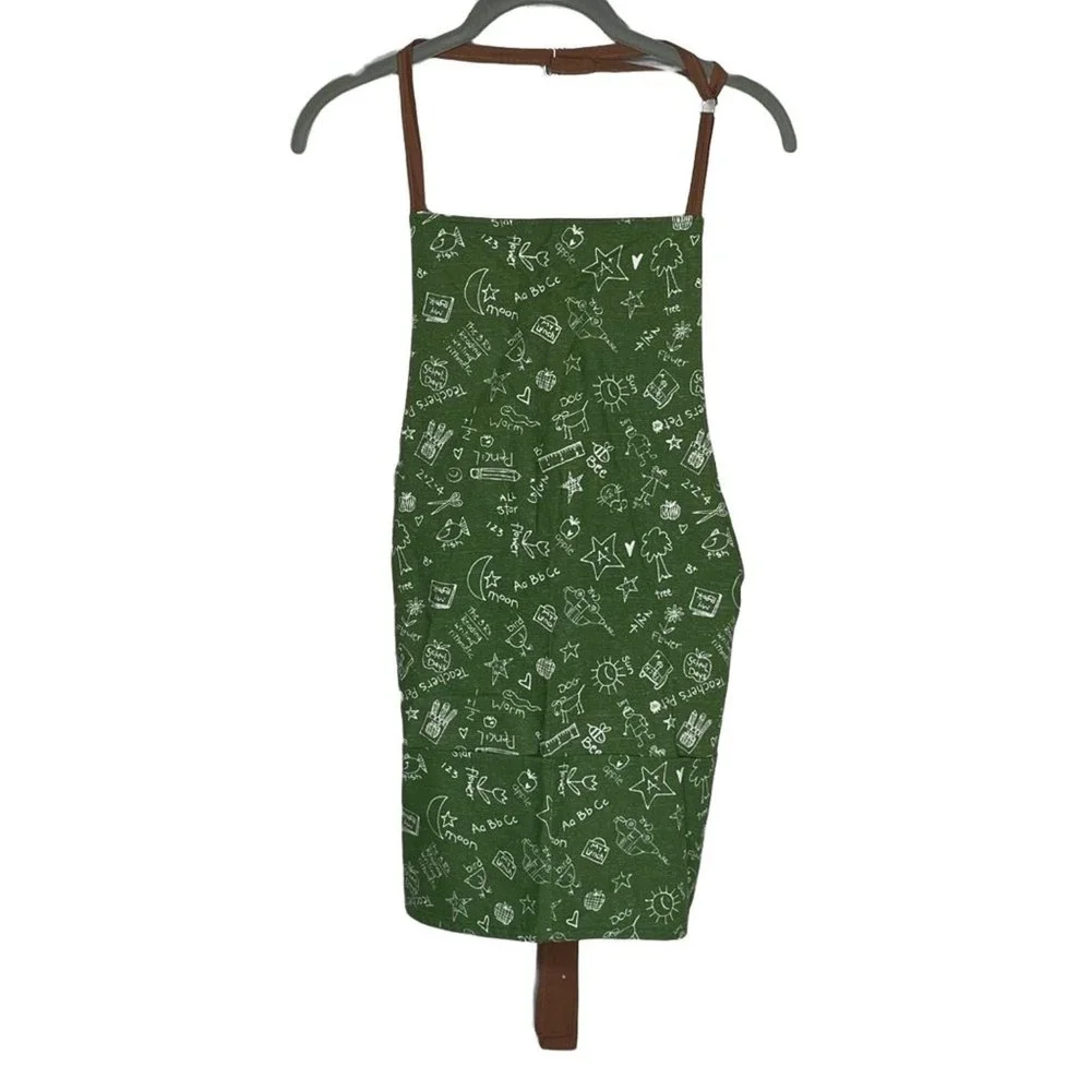 Green Chalk board print unisex adult apron, cooking art. OS